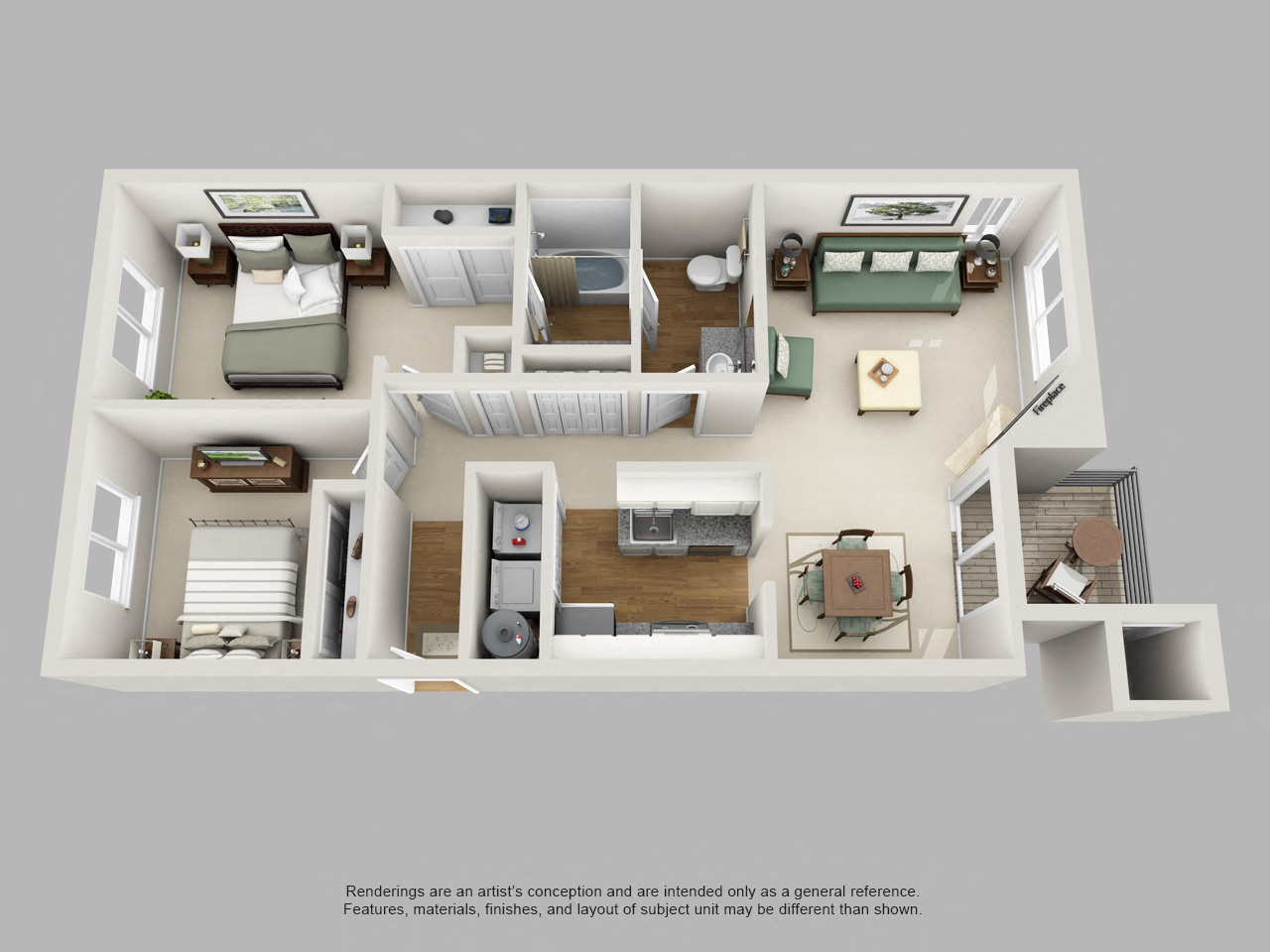 Floor plan for 2 beds, 1.5 baths, 1011 sqft